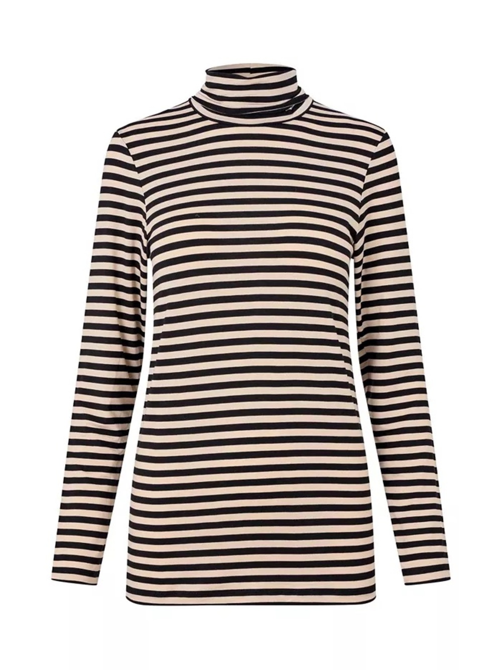 Brooklyn Striped Rollneck  Long-Sleeve Top in Beige and Black